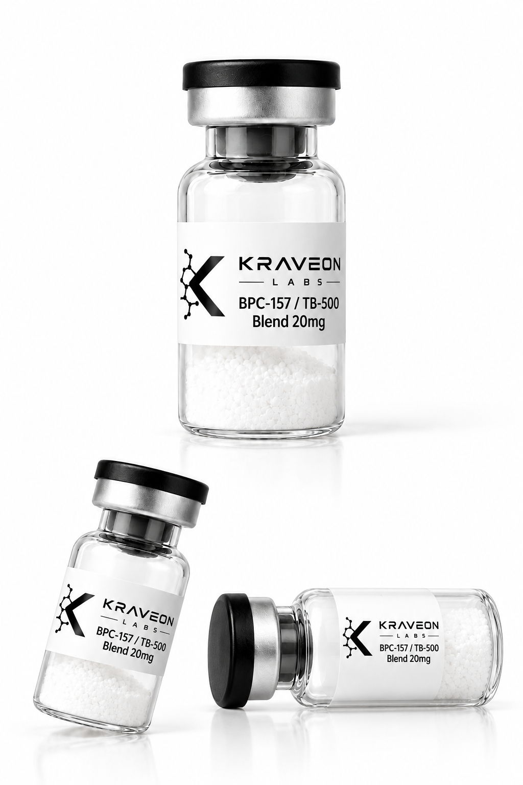 Kraveon Labs BPC-157 / TB-500 Blend 20mg vial triptych