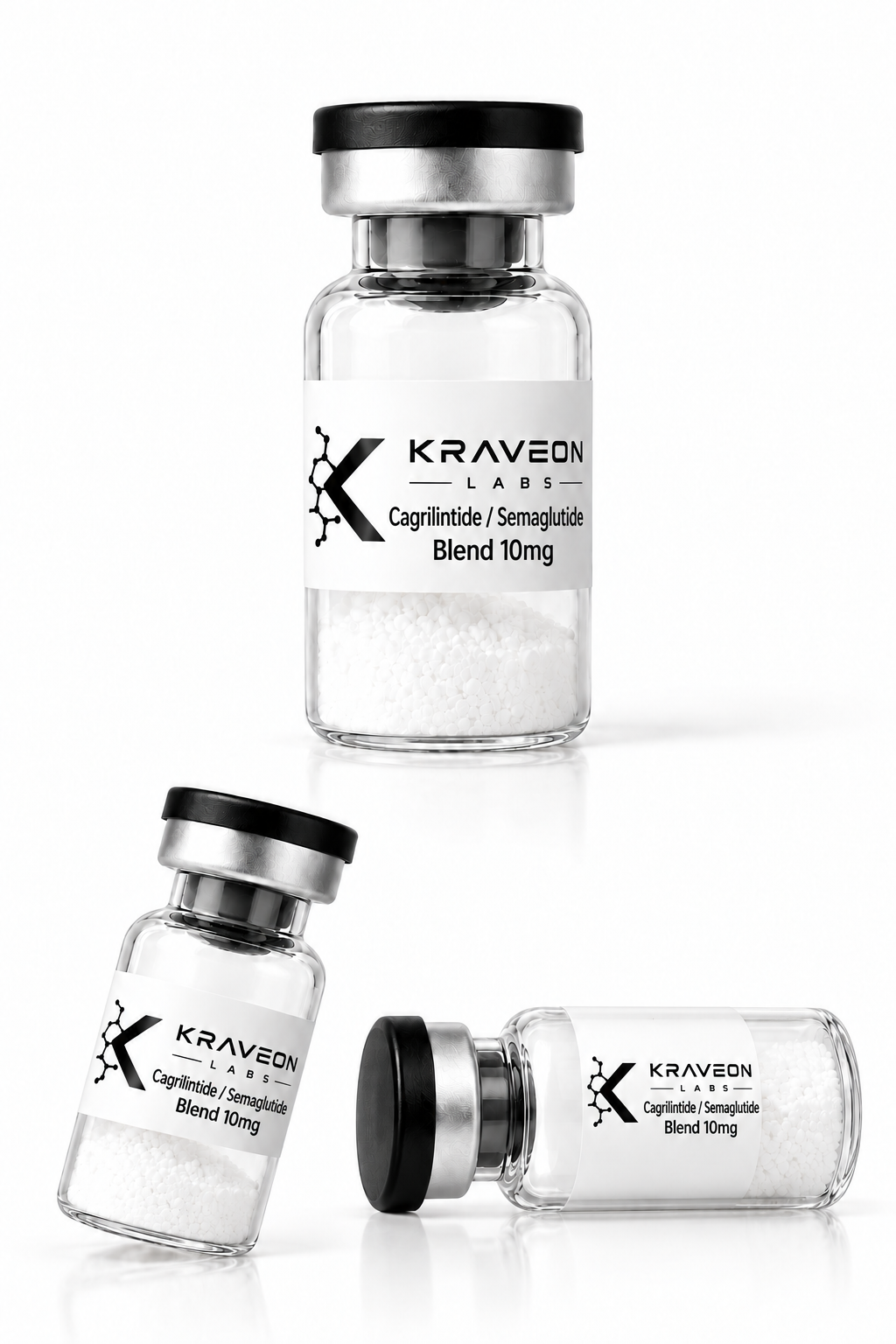Kraveon Labs Cagrilintide / Semaglutide Blend 10mg vial triptych