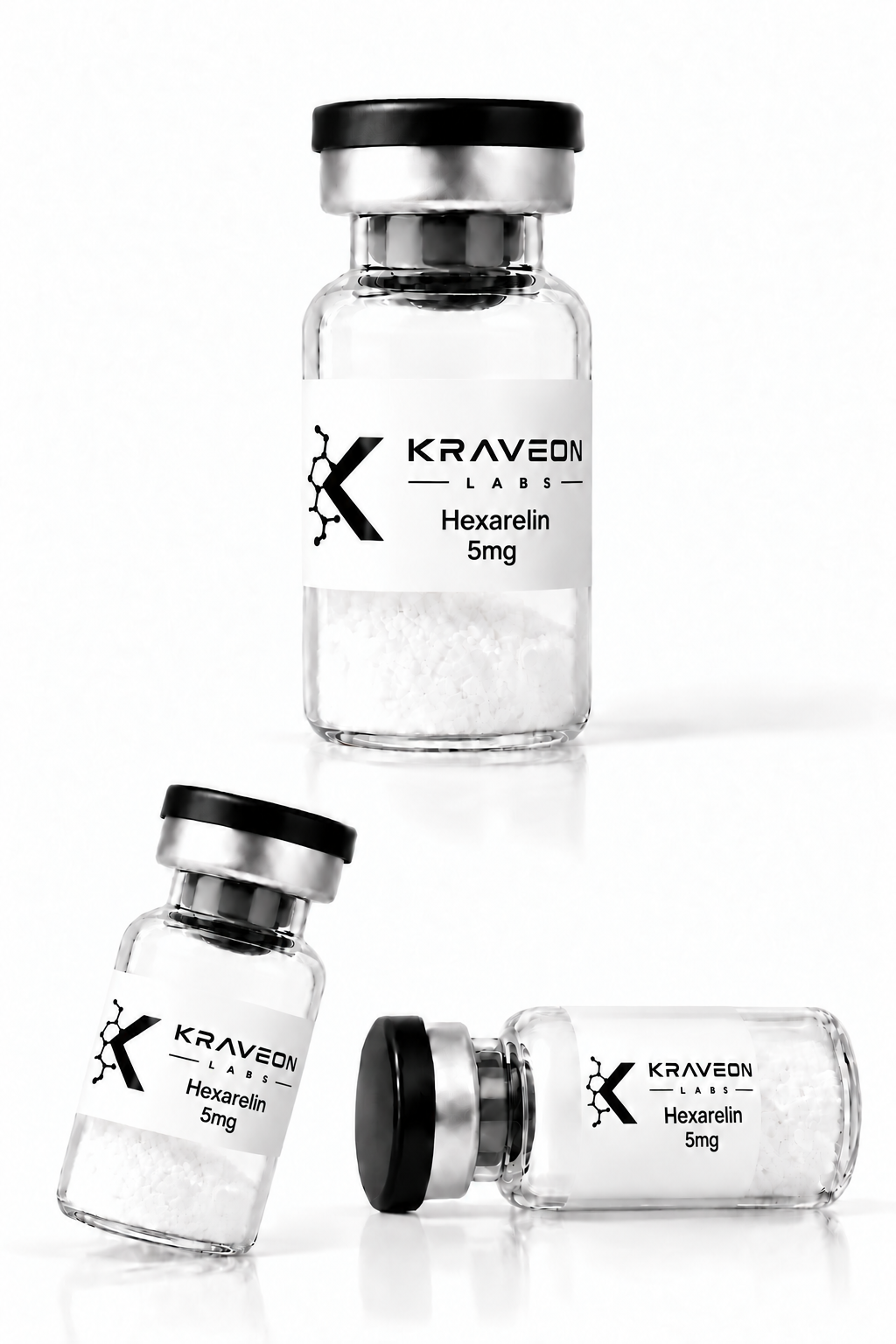Kraveon Labs Hexarelin 5mg vial triptych