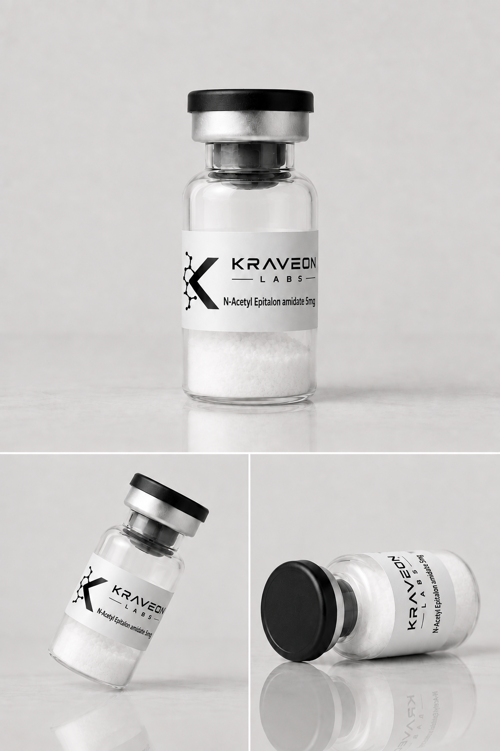 Kraveon Labs N-Acetyl Epitalon amidate 5mg black-cap vial triptych