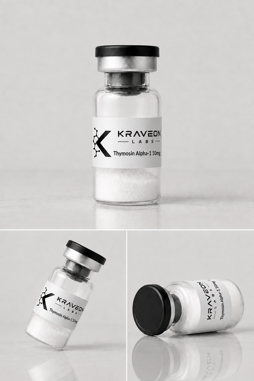 Kraveon Labs Thymosin Alpha-1 10mg black-cap vial triptych